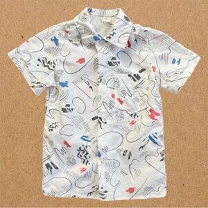 Toddler Painting Print Button Down Shirt, white blue red